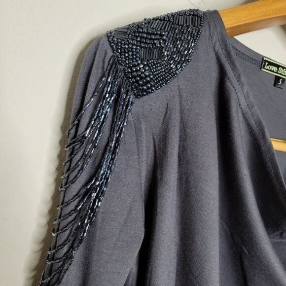 Lovestitch gray long-sleeved sequin cowl neck top size small - Picture 6 of 11